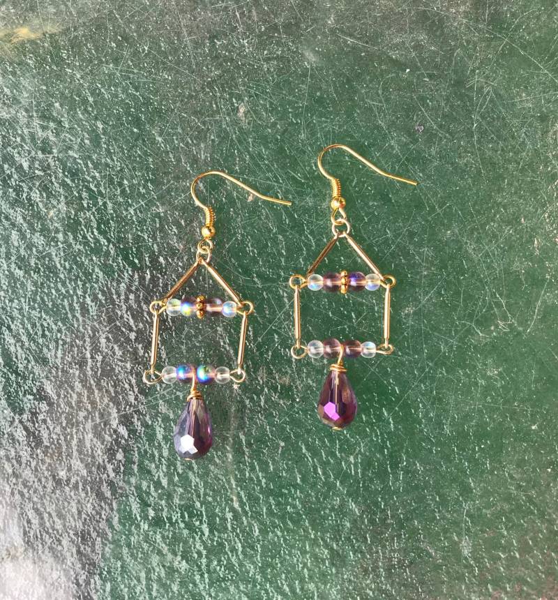 Lila Und Gold Kristall Ohrringe Lila Und Gold Kristall Ohrringe von GiftGalleria