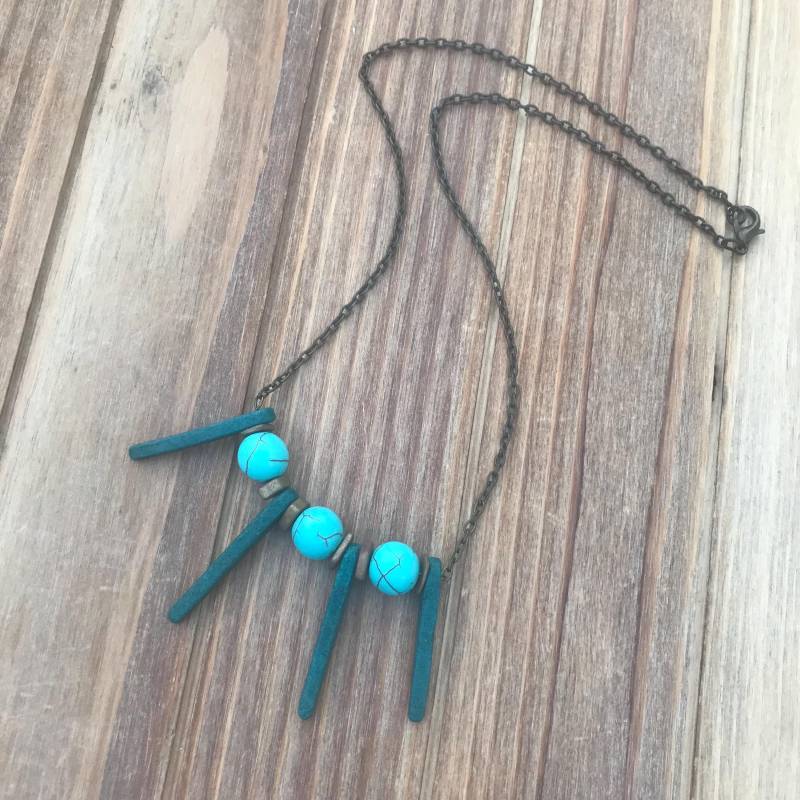 Türkis Und Grün Spike Antikgold Halskette von GiftGalleria