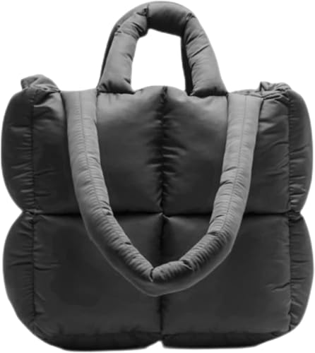 GiftGalore Große Metallic Quilted Puffer Tote Bag für Damen, Daunen Quilted Schultertasche, Süße ästhetische(Black) von GiftGalore