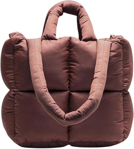 GiftGalore Große Metallic Quilted Puffer Tote Bag für Damen, Daunen Quilted Schultertasche, Süße ästhetische(Brown) von GiftGalore