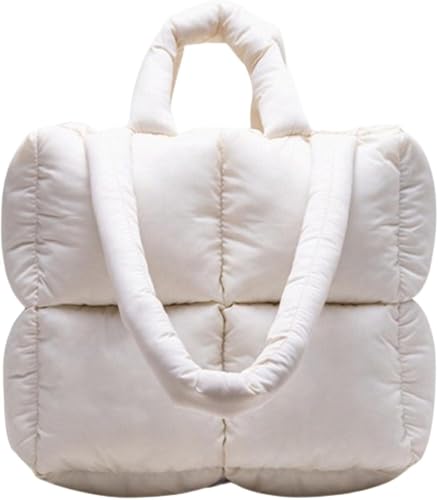GiftGalore Große Metallic Quilted Puffer Tote Bag für Damen, Daunen Quilted Schultertasche, Süße ästhetische(White) von GiftGalore