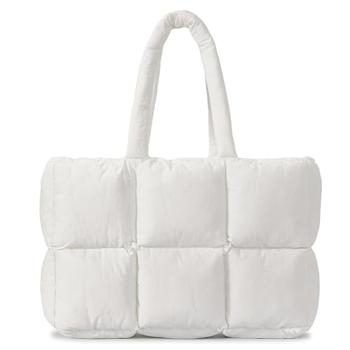 GiftGalore Große gesteppte Tragetasche für Damen weiche Schultertasche leichte gesteppte Handtasche Handtaschen(Blanco) von GiftGalore