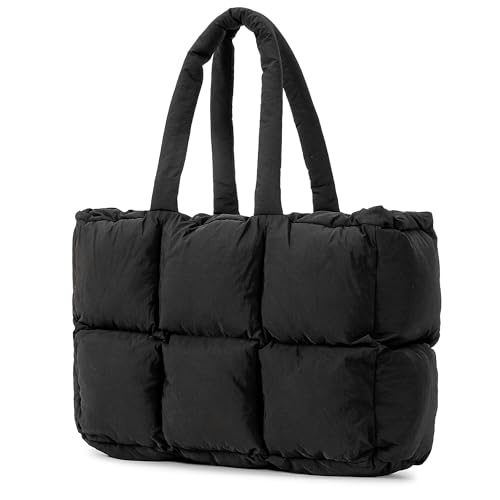 GiftGalore Große gesteppte Tragetasche für Damen weiche Schultertasche leichte gesteppte Handtasche Handtaschen(Negro -) von GiftGalore