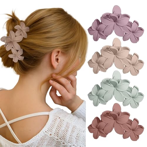 Blumen-Haarspangen, Klauenklammer für dickes Haar, niedlicher Blumenstil für glatte lockige, rutschfeste für Teenager-Mädchen, Damen-Styling, vier verschiedene Farben, Rosa, Hellbraun, Grün von GiftGem