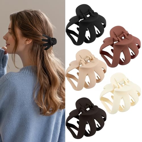 Haarklammern, Krappenklammern, für Damen und Mädchen, matt, große Klauenklammern für dicke, dicke, dünne, lockige, lange Fünf erdige Farben (Weiß, Schwarz, Khaki, Schokoladenbraun, Kaffeefarbe), 5 von GiftGem