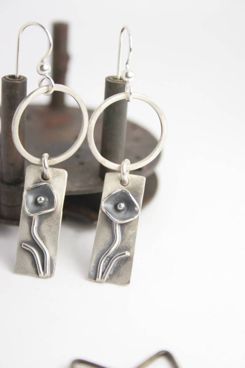 Silber Statement Ohrringe-Blume-Funky-Einzigartig-Trendy von GiftHorst