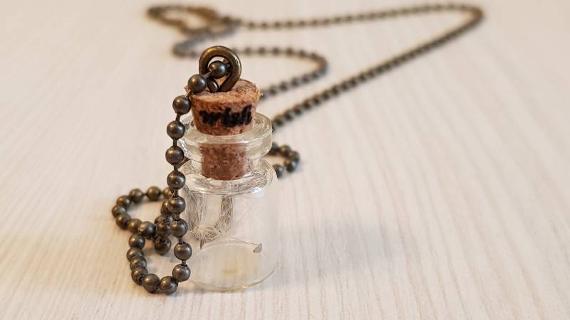 Löwenzahn Flaum, Glas Flasche Anhänger, Halskette, Wunschgeschenk, Geschenk Für Ihn, Sie, Hochzeitsgeschenk, Flaum in Der Flasche, Fluff von GiftIdeaBoutique