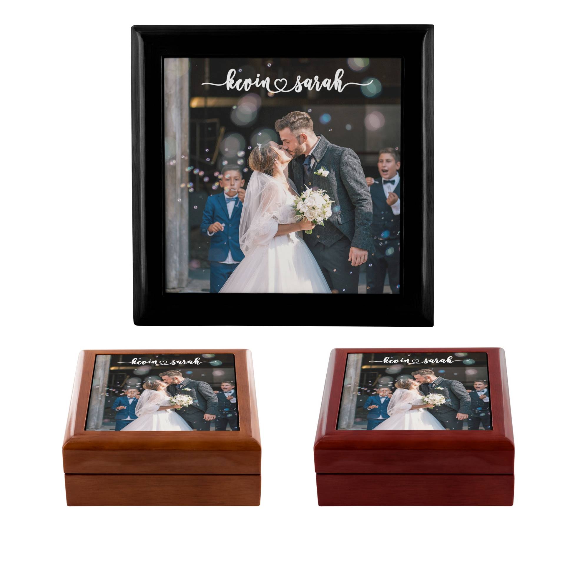 Personalisierte Schmuckschatulle Aus Holz Mit Bild Und Namen, Hochzeitsgeschenk, Jubiläumsgeschenk von GiftPassionHome