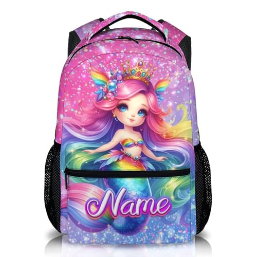 GiftRomance Personalisierter Mädchen Rucksack mit Name – 17 Zoll Kinder Schulrucksack mit Meerjungfrau Motiv – Leichter Kinderrucksack mit Glitzer-Design für Schule, Kita & Reisen von GiftRomance