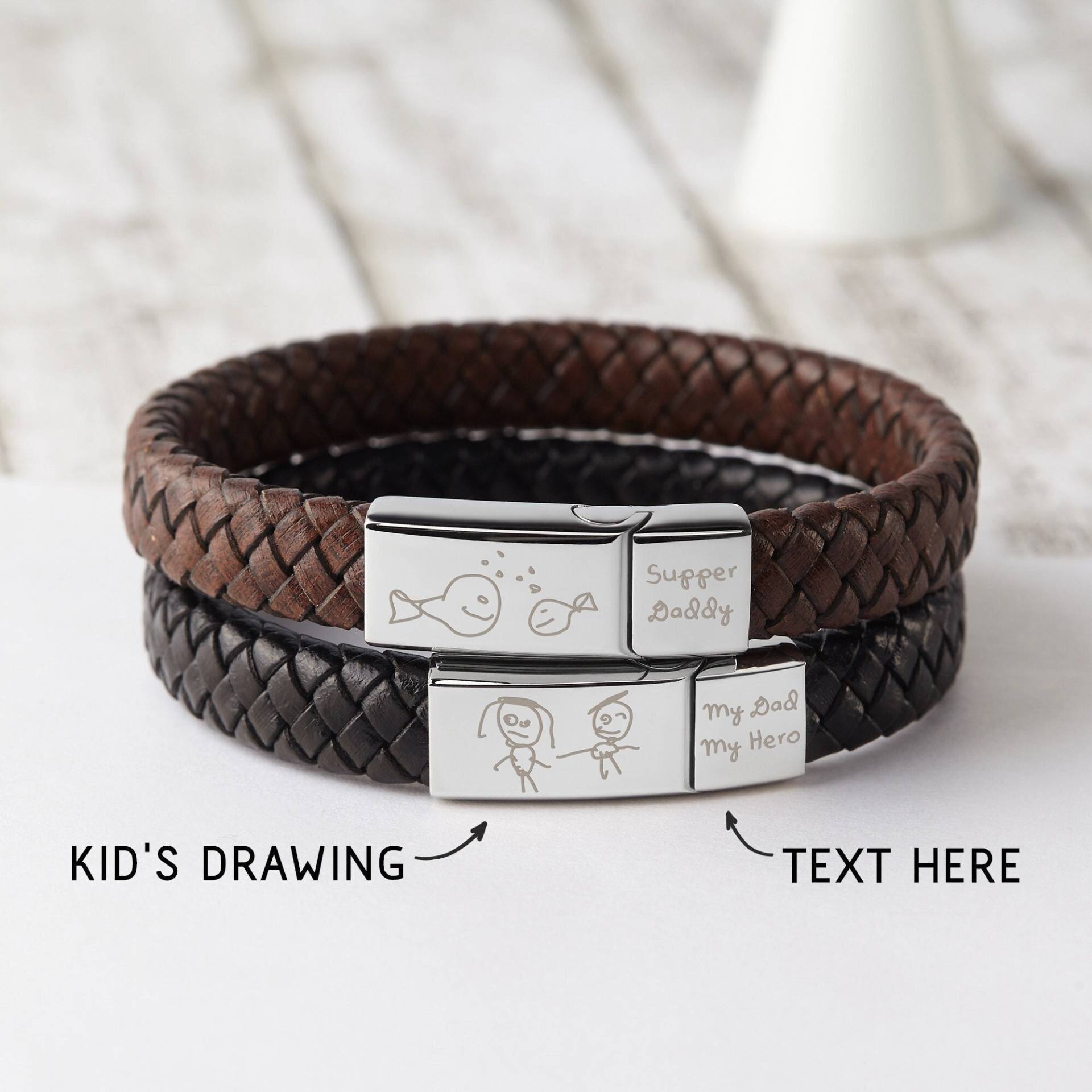 Personalisiertes Armband Für Papa, Valentinstag Ehemanngeschenk, Personalisiertes Herren Lederarmband, Geschenk Von Kindern von GiftStable