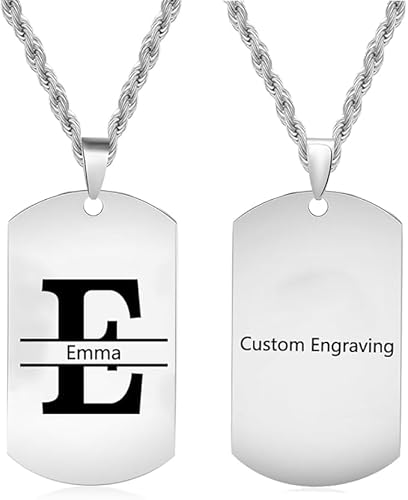 Foto Halskette für Herren personalisierte Halskette Individuelle Erkennungsmarken Edelstah Anhänger Gedenk Halskette Vatertag Weihnachten Vater Ehemann (B-Text+Buchstabe+Name-weiß) von Giftider