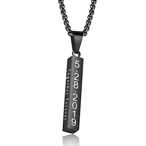 Personalisierte Herren Halskette für Vatertag - Edelstahl Ehepaar Schnitzer Pendant Geschenk an Vater, Männer und Freund (C-Schwarz - Kette: 60cm) von Giftider
