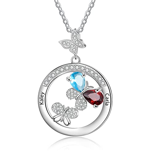 Personalisierte Initial Schmetterling Halskette für Frauen 925 Silber Anhänger mit 2-6 Namen Geburtsstein Gravur Mutter Tochter BFF Kette Schmuck Geschenk für Valentinstag Weihnachten (2 Name) von Giftider