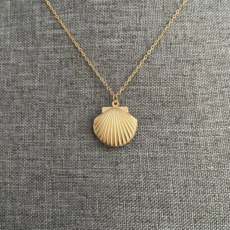Mermaid Seashell Photo Locket Halskette Für Frauen Und Mädchen, Gold Shell Anhänger Schmuck Ein Geschenk von Giftjewelryshop