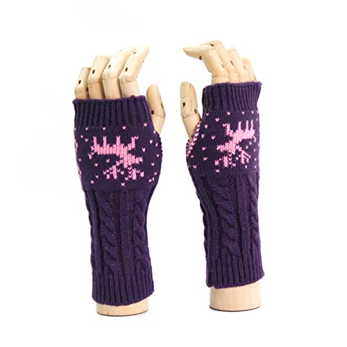 Gestrickte fingerlose Handschuhe im Fäustling-Stil, Rentier-Design, Violett, mehrfarbig, Einheitsgröße Gestrickte fingerlose Handschuhe im Fäustling-Stil, Rentier-Design, Violett, mehrfarbig, Einheitsgröße von Gifts Direct 2 U