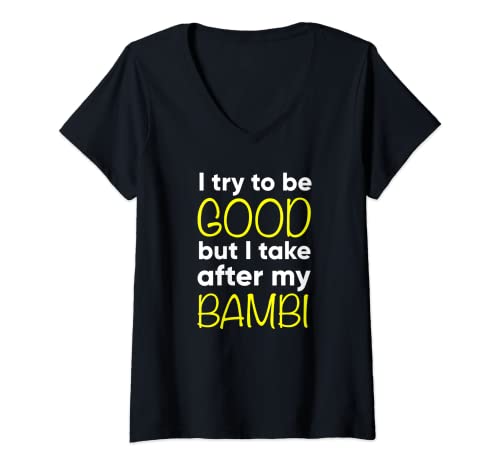 Damen Bambi - lustig - Ich versuche gut zu sein, aber ich nehme nach meinem T-Shirt mit V-Ausschnitt Damen Bambi - lustig - Ich versuche gut zu sein, aber ich nehme nach meinem T-Shirt mit V-Ausschnitt von Gifts For Bambi