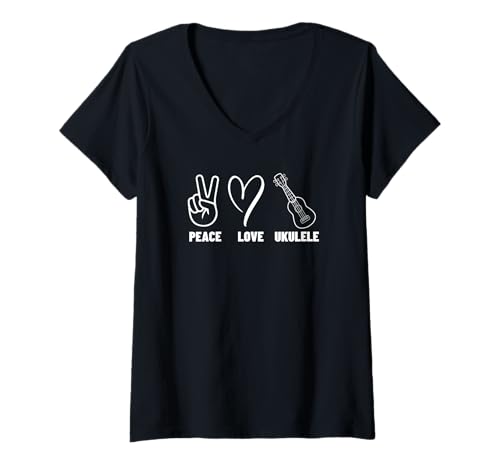 Damen Ukulelist Peace Love Ukulele Stolz Männer Frauen Ukulele Spieler T-Shirt mit V-Ausschnitt Damen Ukulelist Peace Love Ukulele Stolz Männer Frauen Ukulele Spieler T-Shirt mit V-Ausschnitt von Gifts For Baritone Ukulele Players