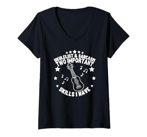 Damen Ukulelist und Sarcasm lustiger Ukulelenspieler T-Shirt mit V-Ausschnitt Damen Ukulelist und Sarcasm lustiger Ukulelenspieler T-Shirt mit V-Ausschnitt von Gifts For Baritone Ukulele Players