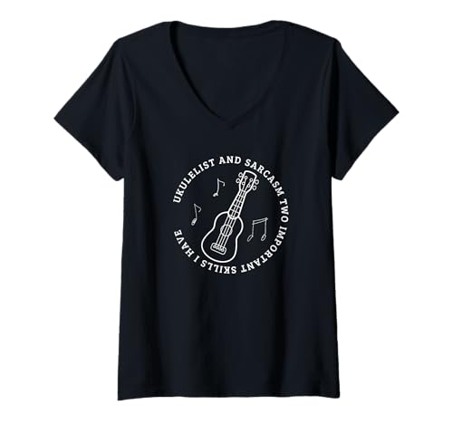 Damen Ukulelist und Sarcasm lustiger Ukulelenspieler T-Shirt mit V-Ausschnitt Damen Ukulelist und Sarcasm lustiger Ukulelenspieler T-Shirt mit V-Ausschnitt von Gifts For Baritone Ukulele Players