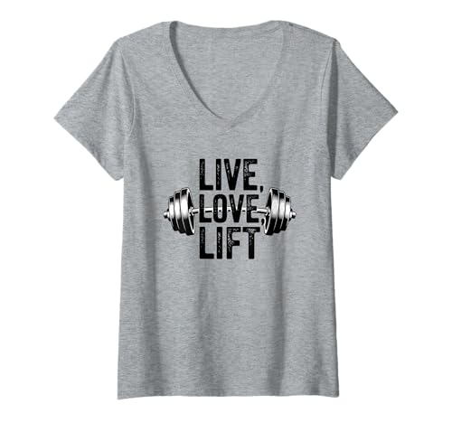 Damen Live Love Lift Lustiges Gewichtheben Langhantel Gym Workout T-Shirt mit V-Ausschnitt Damen Live Love Lift Lustiges Gewichtheben Langhantel Gym Workout T-Shirt mit V-Ausschnitt von Gifts For Gym Lovers