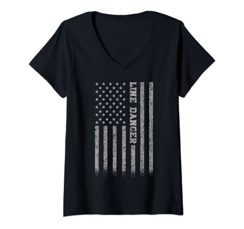 Damen Line Dancer Amerikanische Flagge T-Shirt mit V-Ausschnitt Damen Line Dancer Amerikanische Flagge T-Shirt mit V-Ausschnitt von Gifts For Line Dancer