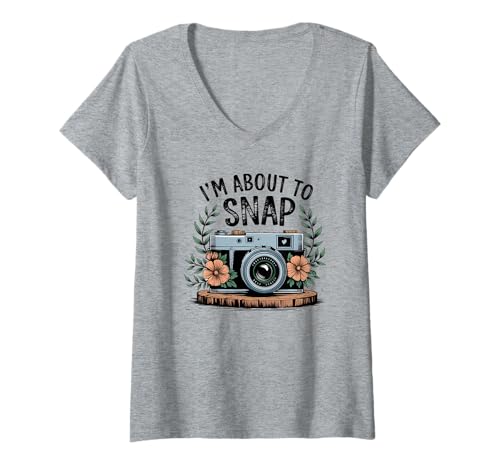 Damen I'm About to Snap Lustige Fotografie Floral Vintage Kamera T-Shirt mit V-Ausschnitt von Gifts For Photographers