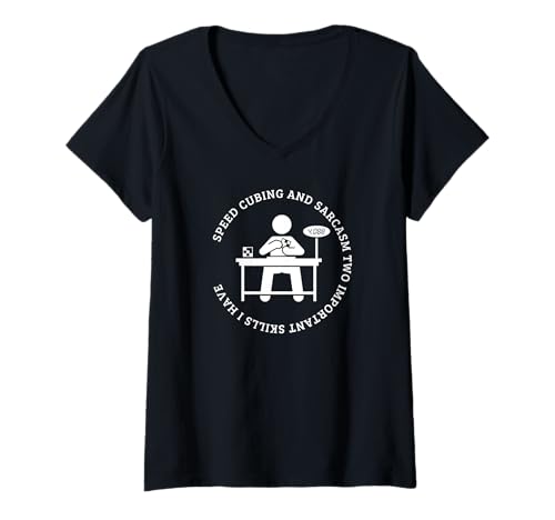 Damen Speed Cubing und Sarkasmus Lustiger Speed Cuber T-Shirt mit V-Ausschnitt von Gifts For Speedcubing Lovers