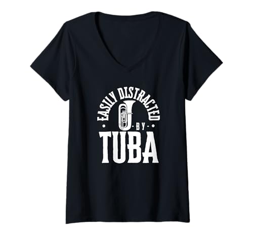 Damen Leicht abgelenkt von Tuba Funny Tubist T-Shirt mit V-Ausschnitt von Gifts For Tuba Players