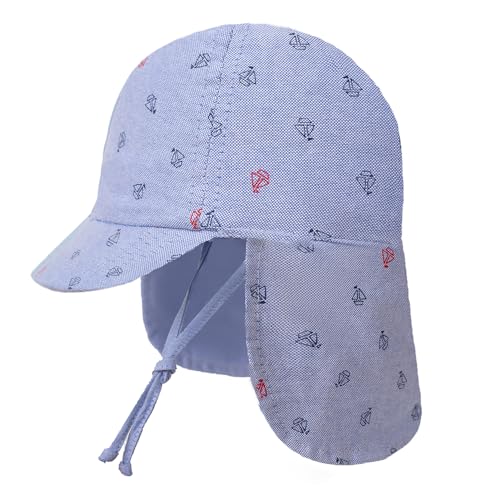 Baby Kinder Sonnenhut, Baumwolle Hut für Baby Jungen Mädchen Winddicht Hut in Cartoon-Muster, Baby Sonnenhut mit Halsschutz, Blaue Denim Boote, 1-3 Jahre von Gifts Treat