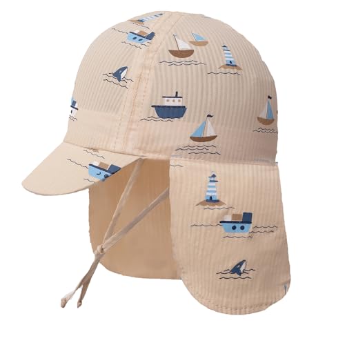 Baby Kinder Sonnenhut, Baumwolle Hut für Baby Jungen Mädchen Winddicht Hut in Cartoon-Muster, Baby Sonnenhut mit Halsschutz, Braune Boote, 6-12 Monate von Gifts Treat