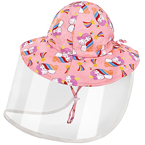 Baby Sonnenhut Mädchen Schirmmütze Kinder Hüte Flapper UV Schutz Caps Faltbarer Eimer Hut Weiche Baumwolle Strand Hüte Hut des Breiten Krempe Fischers Einhornschutz,50 cm von Gifts Treat