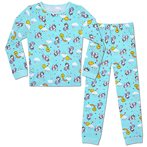 Gifts Treat Mädchen Schlafanzug Baumwolle Langarm Zweiteiliger Schlafanzüge Set Kinder Nachtwäsche Winter Weihnachten Pyjama Blau, 7-8 Jahre von Gifts Treat