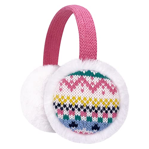 Gifts Treat Ohrenschützer Mädchen Ohrenwärmer Kinder Katzenohren Winter Plüsch Gestrickte Ohrenschützer mit Tier Muster Earmuffs Rosa,M von Gifts Treat