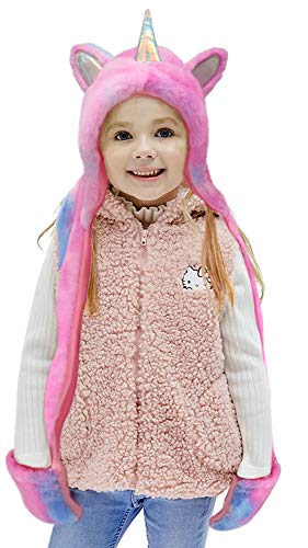 Gifts Treat Schal mit Kapuze für Mädchen, Plüsch Einhorn Wintermütze für Kinder (lila, M) von Gifts Treat