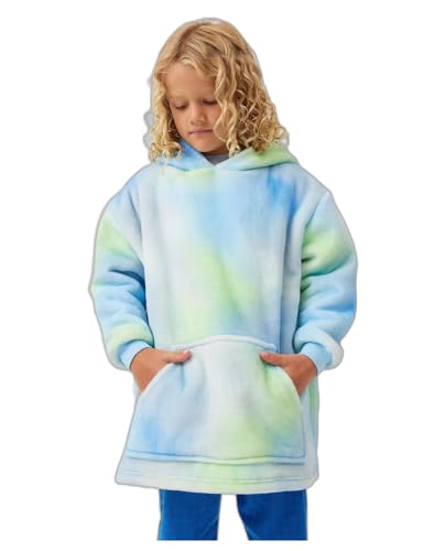 Gifts Treat Übergroße Kinder Kapuzenpullover Mädchen Hoodie Jungen Sherpa Sweatshirt Decke Plüsch Kapuze Weiche Warme Kuscheliger Pullover für Kinder Teenager Studenten Giant Warm,Blau,8-10 Jahre von Gifts Treat