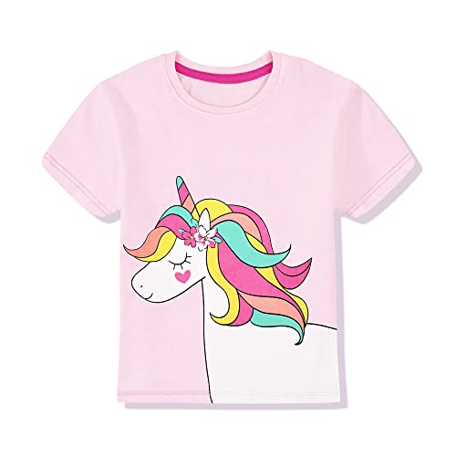 Mädchen T Shirt Kinder Shirt Baumwoll Tops Einhorn Kurzärm Mädchen Sommer Tops Stickerei Design mit Aufdruck und Farbe im Shirt,Rosa 2-3 Jahre von Gifts Treat