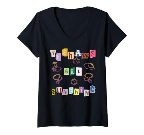 Damen Yeehaws and Sunshine Western Cowgirl. Retro-Country-Rodeo T-Shirt mit V-Ausschnitt Damen Yeehaws and Sunshine Western Cowgirl. Retro-Country-Rodeo T-Shirt mit V-Ausschnitt von Gifts and Colorado