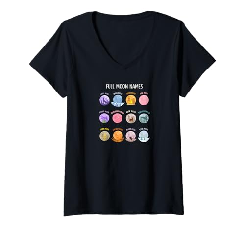 Damen Vollmond Namen Mondkalender T-Shirts, Tops & Accessoires T-Shirt mit V-Ausschnitt von Gifts by Aurora Design - Full Moon Names All Year