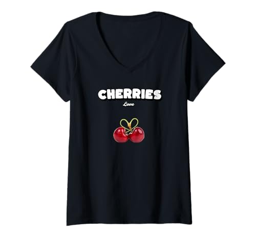 Damen Cherries Love Cherry Gifts T-Shirt mit V-Ausschnitt Damen Cherries Love Cherry Gifts T-Shirt mit V-Ausschnitt von Gifts for Cherry lovers