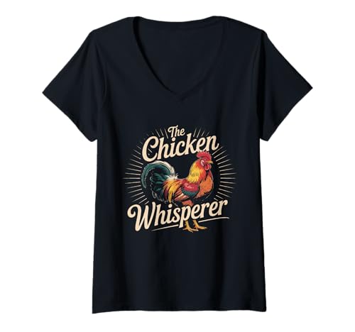 Damen Lustiger Hahn-Farm-Liebhaber im Vintage-Stil von The Chicken Whisperer T-Shirt mit V-Ausschnitt von Gifts for Chicken Whisperer Farmer Animal Lovers T