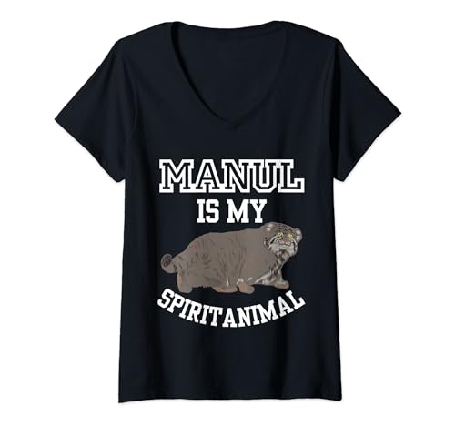 Damen Manul Pallas's Cat Spirit Animal mürrisch lustig T-Shirt mit V-Ausschnitt Damen Manul Pallas's Cat Spirit Animal mürrisch lustig T-Shirt mit V-Ausschnitt von Gifts for Manul Kawaii Pallas's Cat Lover