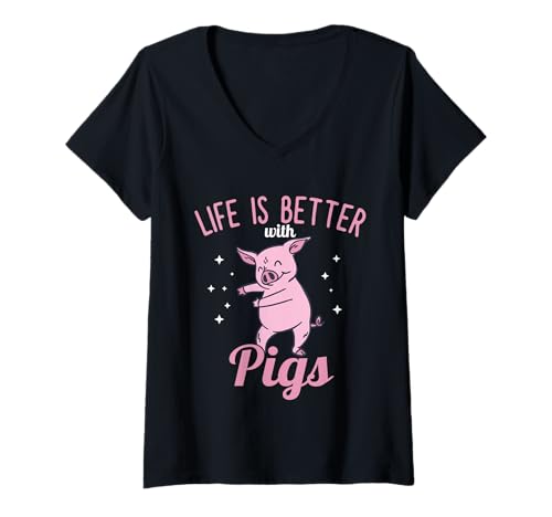 Damen Schwein - Life is Better with Pigs T-Shirt mit V-Ausschnitt Damen Schwein - Life is Better with Pigs T-Shirt mit V-Ausschnitt von Gifts for Pig lover