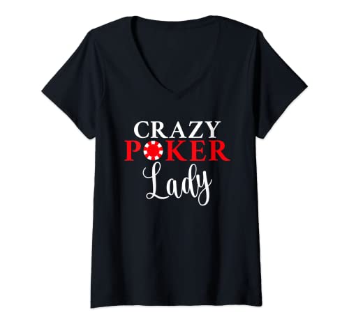 Damen Spiel Spielkarten Crazy Poker Lady T-Shirt mit V-Ausschnitt Damen Spiel Spielkarten Crazy Poker Lady T-Shirt mit V-Ausschnitt von Gifts for Poker Players