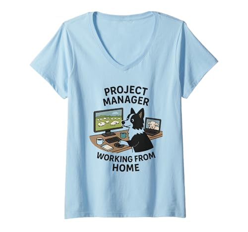 Damen Border Collie Lustiger Projektmanager, von zu Hause aus Arbeiten T-Shirt mit V-Ausschnitt Damen Border Collie Lustiger Projektmanager, von zu Hause aus Arbeiten T-Shirt mit V-Ausschnitt von Gifts for Remote Workers