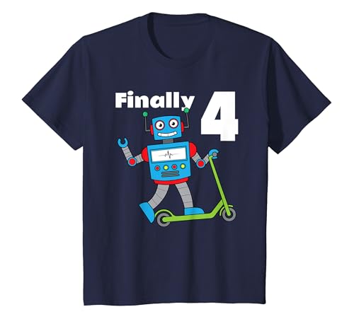Kinder Lustige 4.Geburtstag Party 4 Jahre Roboter Scooter Roller T-Shirt von Gifts for Robot Lovers & Birthday Kids Co.