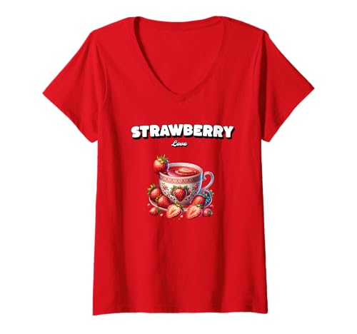 Damen Erdbeeren Liebe Früchte Erdbeere Berrys Beeren Oma Geschenke T-Shirt mit V-Ausschnitt von Gifts for Strawberry Lovers