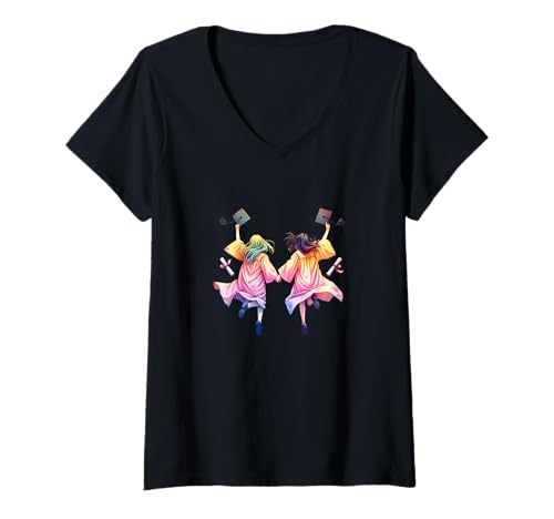Damen Mädchen freuen Sich Abschluss Bachelor Hochschulabschluss T-Shirt mit V-Ausschnitt Damen Mädchen freuen Sich Abschluss Bachelor Hochschulabschluss T-Shirt mit V-Ausschnitt von Gifts for school Girls