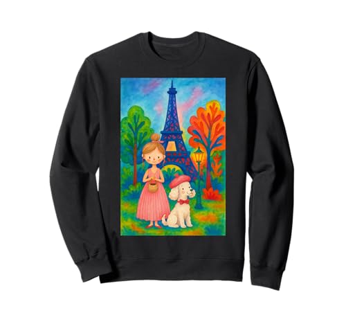 Paris Mädchen und Pudel vor dem Eiffelturm Kunst Sweatshirt von Gifts of Paris