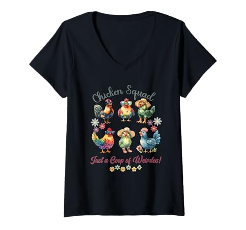 Damen Chicken Squad Funny Just a Coop of Weirdos T-Shirt mit V-Ausschnitt von Gifts & Beads