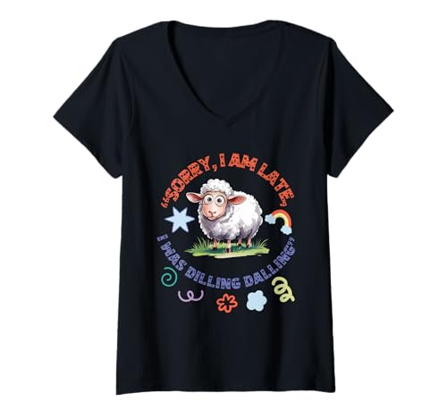 Damen Lustige späte Entschuldigung Sheep.Dilling Dalling T-Shirt mit V-Ausschnitt von Gifts & Beads